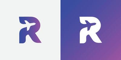 Letter R plane logo design vector icon. R initial logo monogram