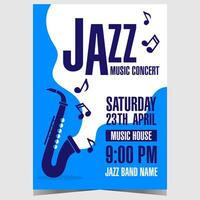 Jazz music concert banner or poster with saxophone and musical notes. Vector design of leaflet, flyer or booklet suitable for a cultural festival, entertainment show or community event invitation.