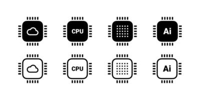 Microchip icons. Artificial intelligence chips. Vector icons