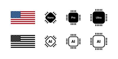 semiconductor producción a nosotros. computadora papas fritas. vector íconos