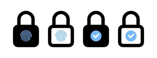 Fingerprint unlocking. Locking and unlocking. Vector icons