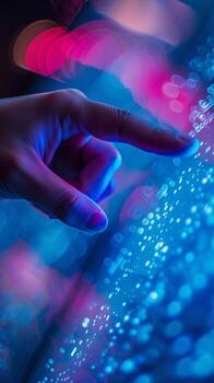 AI generated A hand pointing at a touch screen or interactive display, background image, generative AI photo