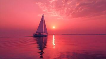 AI generated Couple sailing on a serene lake or river under a pink sunset, valentine's day vibes, background image, generative AI photo