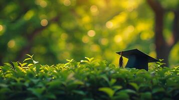 AI generated Back to school, Graduation Dreams, Create a scene with graduation caps and gowns, background image, generative AI photo