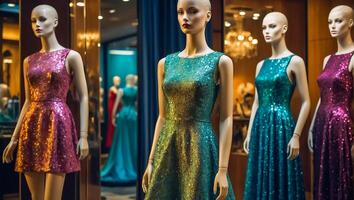 AI generated Beautiful evening dresses in the salon photo