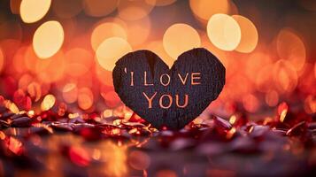 AI generated Written text 'I Love You' on valentine's day atmosphere background, background image, generative AI photo
