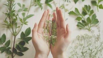 AI generated Healing Hands with Plants, background image, generative AI photo