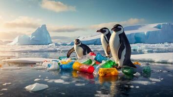 AI generated Penguins in Antarctica, garbage photo