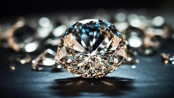 AI generated Beautiful diamonds close up on a dark background photo