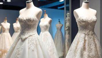 ai generado hermosa Boda vestidos en el salón foto