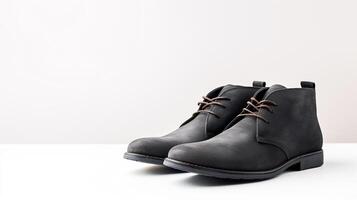 AI generated Charcoal Chukka Boots isolated on flat white background with copy space for advertisement. Generative AI photo