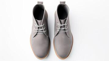 AI generated Gray Chukka Boots isolated on flat white background with copy space for advertisement. Generative AI photo