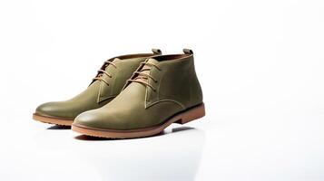 AI generated Olive Chukka Boots isolated on flat white background with copy space for advertisement. Generative AI photo