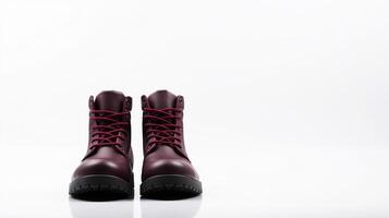 AI generated Burgundy Combat Boots isolated on flat white background with copy space for advertisement. Generative AI photo