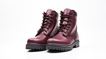 AI generated Burgundy Combat Boots isolated on flat white background with copy space for advertisement. Generative AI photo