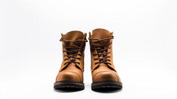 AI generated Tan Combat Boots isolated on flat white background with copy space for advertisement. Generative AI photo