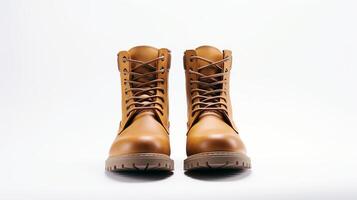 AI generated Tan Combat Boots isolated on flat white background with copy space for advertisement. Generative AI photo