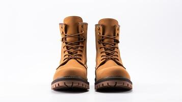 AI generated Tan Combat Boots isolated on flat white background with copy space for advertisement. Generative AI photo