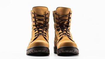 AI generated Tan Combat Boots isolated on flat white background with copy space for advertisement. Generative AI photo