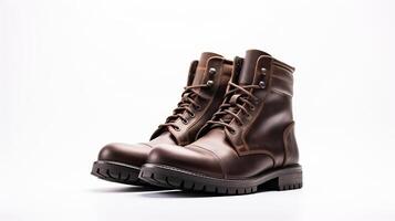 AI generated Dark Brown Combat Boots isolated on flat white background with copy space for advertisement. Generative AI photo