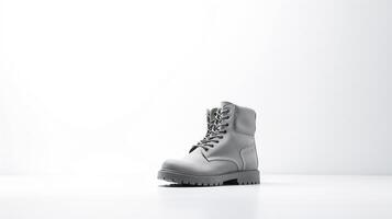 AI generated Grey Combat Boots isolated on flat white background with copy space for advertisement. Generative AI photo