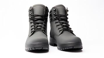 AI generated Grey Combat Boots isolated on flat white background with copy space for advertisement. Generative AI photo