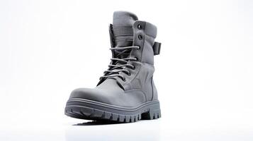 AI generated Grey Combat Boots isolated on flat white background with copy space for advertisement. Generative AI photo