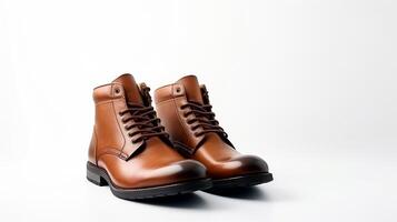 AI generated Brown Dress Boots isolated on flat white background with copy space for advertisement. Generative AI photo