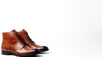 AI generated Cognac Dress Boots isolated on flat white background with copy space for advertisement. Generative AI photo