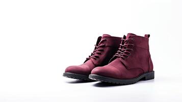 AI generated Burgundy Fashion Boots isolated on flat white background with copy space for advertisement. Generative AI photo