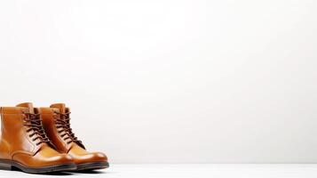 AI generated Tan Fashion Boots isolated on flat white background with copy space for advertisement. Generative AI photo