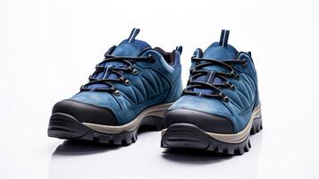 AI generated Blue Hiking Boots isolated on flat white background with copy space for advertisement. Generative AI photo