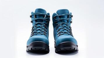 AI generated Blue Hiking Boots isolated on flat white background with copy space for advertisement. Generative AI photo