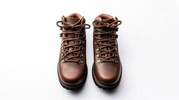 AI generated Brown Hiking Boots isolated on flat white background with copy space for advertisement. Generative AI photo