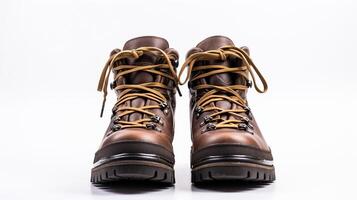 AI generated Brown Hiking Boots isolated on flat white background with copy space for advertisement. Generative AI photo