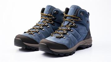 AI generated Blue Hiking Boots isolated on flat white background with copy space for advertisement. Generative AI photo