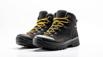 AI generated Charcoal Hiking Boots isolated on flat white background with copy space for advertisement. Generative AI photo