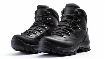 AI generated Charcoal Hiking Boots isolated on flat white background with copy space for advertisement. Generative AI photo
