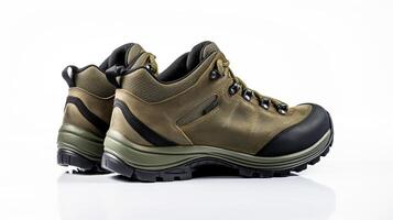 AI generated Green Hiking Boots isolated on flat white background with copy space for advertisement. Generative AI photo