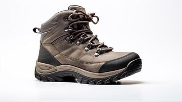 AI generated Grey Hiking Boots isolated on flat white background with copy space for advertisement. Generative AI photo