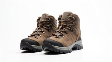 AI generated Grey Hiking Boots isolated on flat white background with copy space for advertisement. Generative AI photo