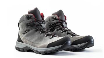 AI generated Grey Hiking Boots isolated on flat white background with copy space for advertisement. Generative AI photo