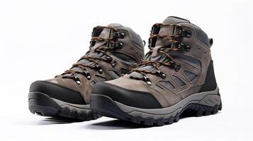 AI generated Grey Hiking Boots isolated on flat white background with copy space for advertisement. Generative AI photo