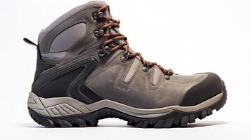 AI generated Grey Hiking Boots isolated on flat white background with copy space for advertisement. Generative AI photo