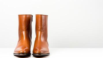 AI generated Cognac Riding Boots isolated on flat white background with copy space for advertisement. Generative AI photo