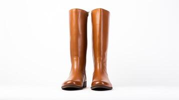 AI generated Cognac Riding Boots isolated on flat white background with copy space for advertisement. Generative AI photo