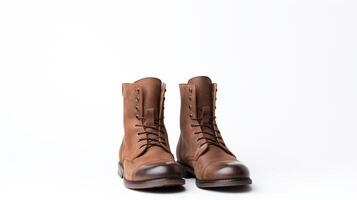 AI generated Brown Riding Boots isolated on flat white background with copy space for advertisement. Generative AI photo