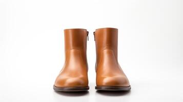 AI generated Tan Riding Boots isolated on flat white background with copy space for advertisement. Generative AI photo