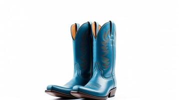 AI generated Blue Western Boots isolated on flat white background with copy space for advertisement. Generative AI photo