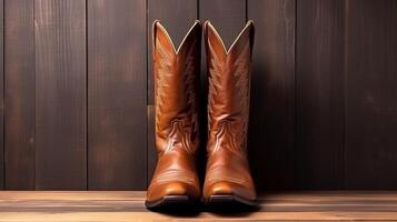 AI generated Brown Western Boots isolated on flat white background with copy space for advertisement. Generative AI photo